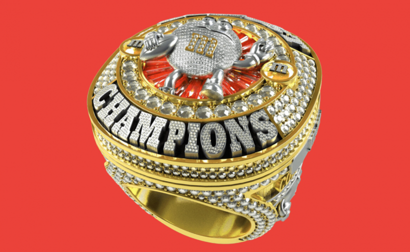 A close up of the M&MS Almost Champions Ring