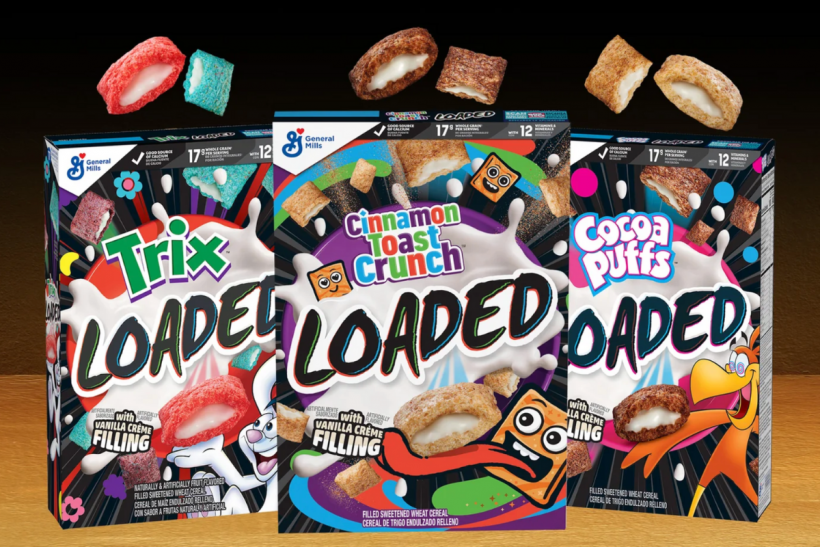 LOADED cereals are the latest innovation from General Mills, available in Cinnamon Toast Crunch, Trix and Cocoa Puffs varieties.