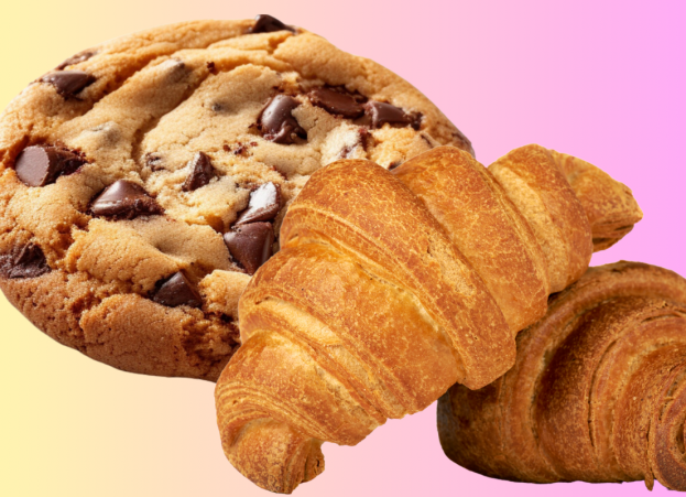 Chocolate chip cookies and a croissant