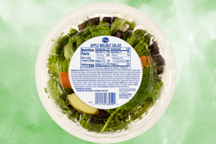 A close up of the nutrition label on the recalled Kroger salad.
