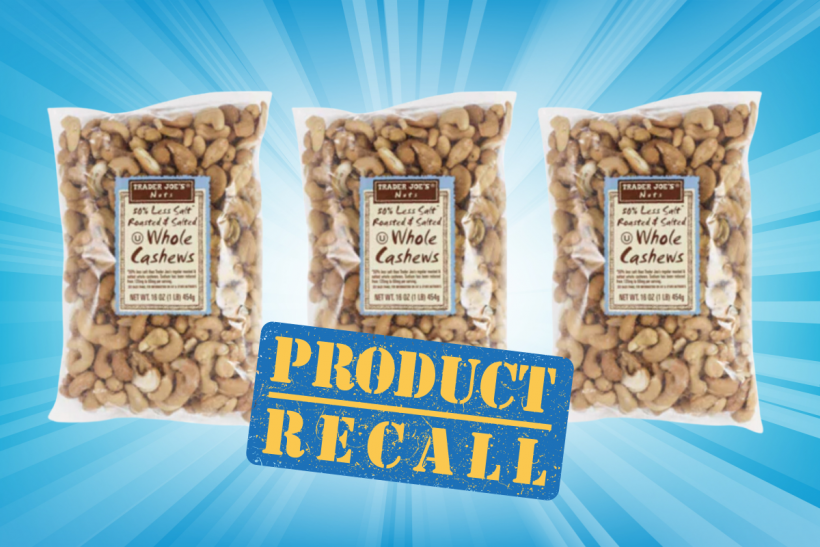 Trader Joe's has issued a recall for their  50% Less Salt Roasted & Salted Whole Cashews due to possible Salmonella contamination.