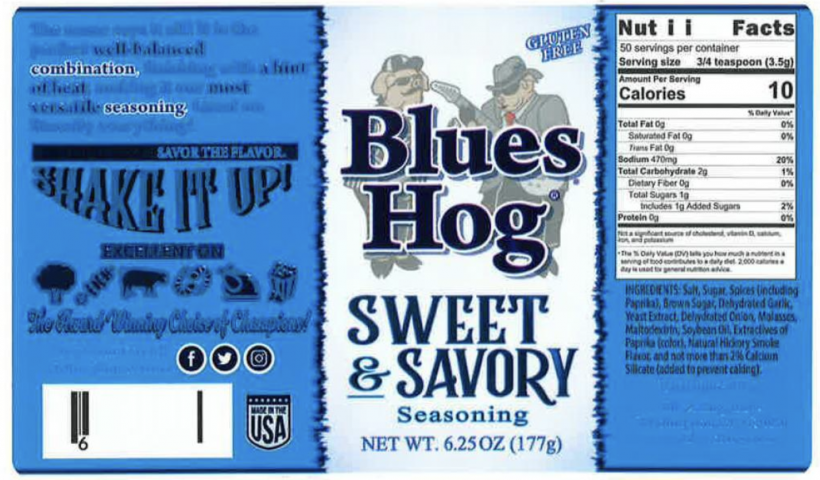 Blues Hog Sweet & Savory Seasoning label.