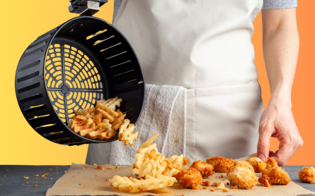 Air fryer, fries and chicken