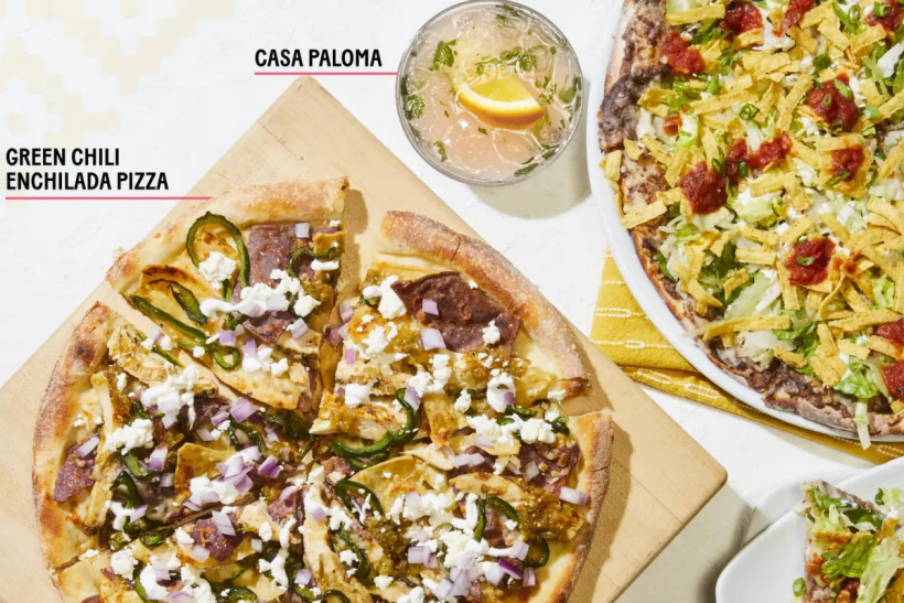 California Pizza Kitchen’s Green Chili Enchilada Pizza, Casa Paloma and Tostada Pizza.
