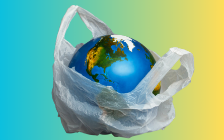 Illustration of Earth in a plastic bag