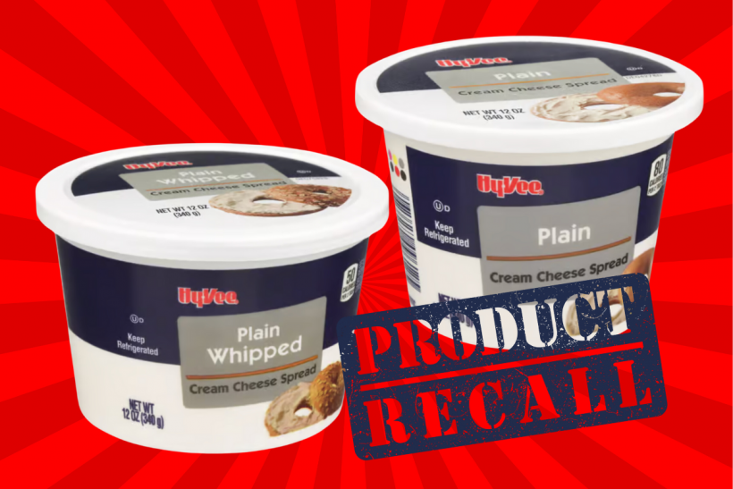 Two varieties of Hy-vee brand cream cheese, as well as two sizes of its pre-packaged Cookies & Cream mix have been recalled due to potential Salmonella contamination.
