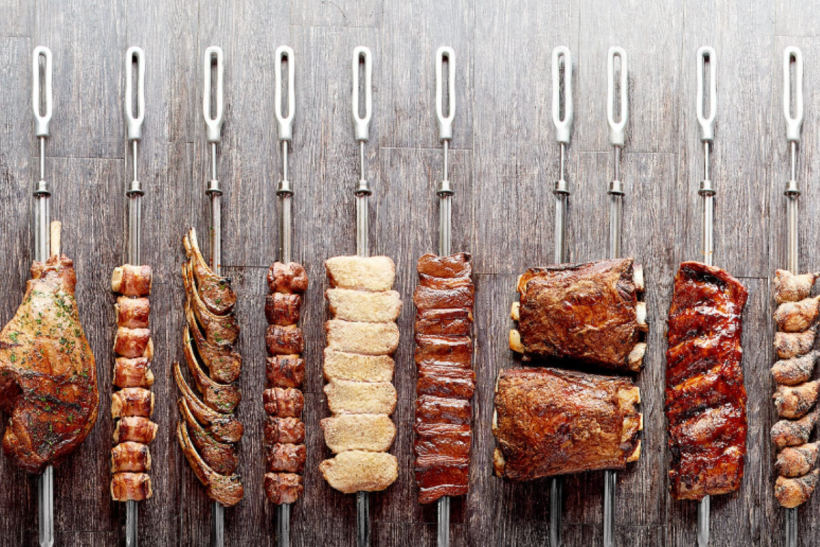 An array of meat skewers from Texas de Brazil.