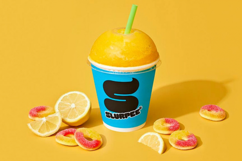 Peach Candy Lemonade Slurpee.