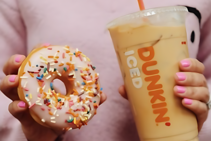 Dunkin' donut and iced coffee.