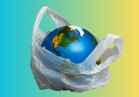 Illustration of Earth in a plastic bag